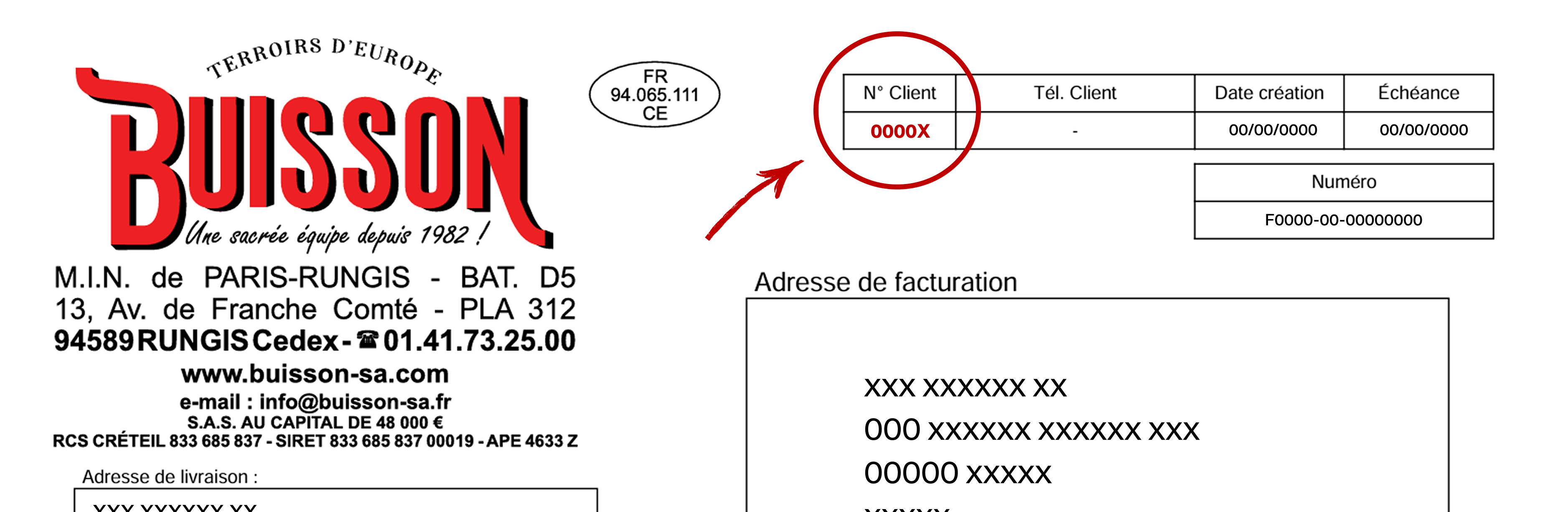 Exemple de référence client sur une facture Buisson